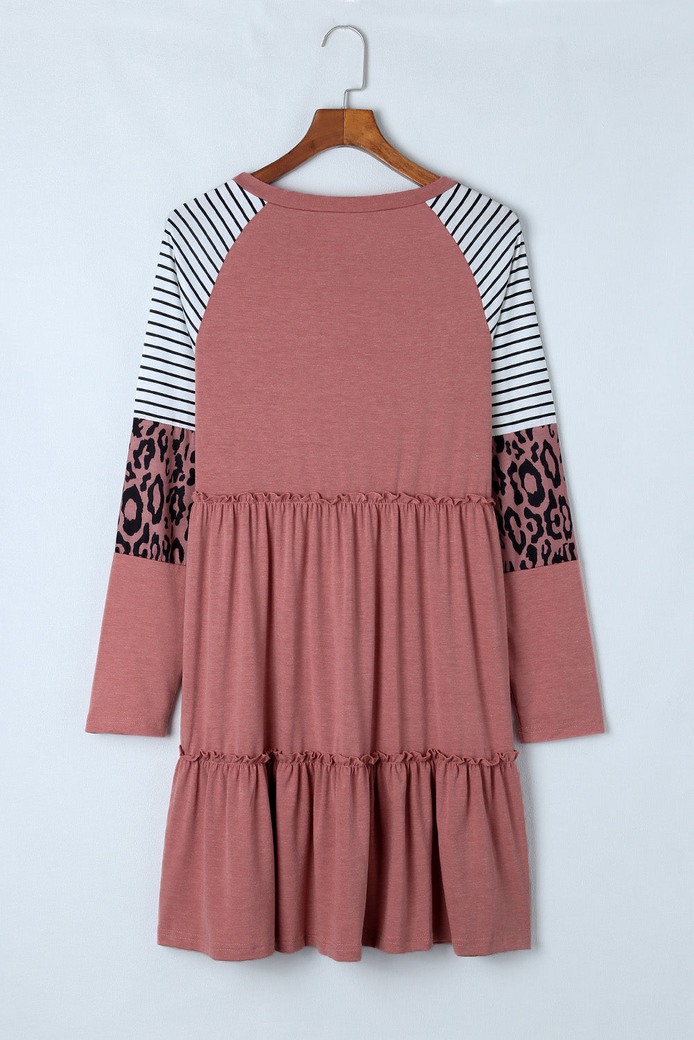 Multicolor Striped Leopard Raglan Sleeve Textured Dress