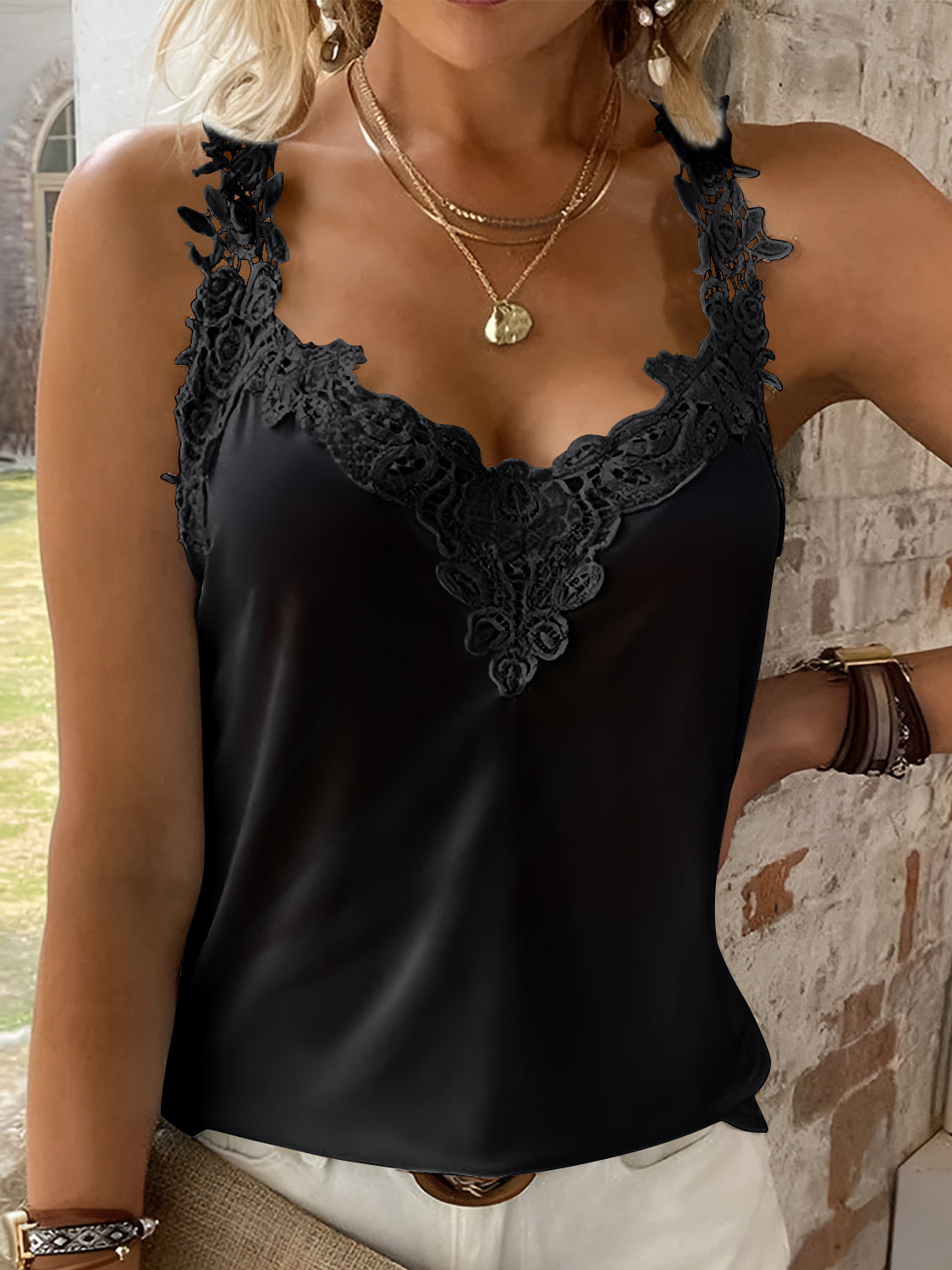 Full Size Lace Detail V-Neck Tank | Elegant Women’s Sleeveless Top