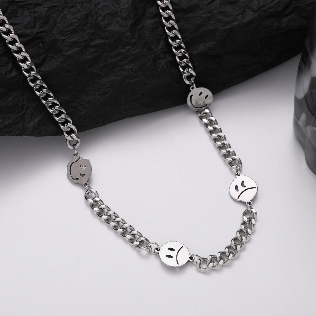 Trendy Personality Hip Hop Style Emotional Expression Mosaic Design Necklace