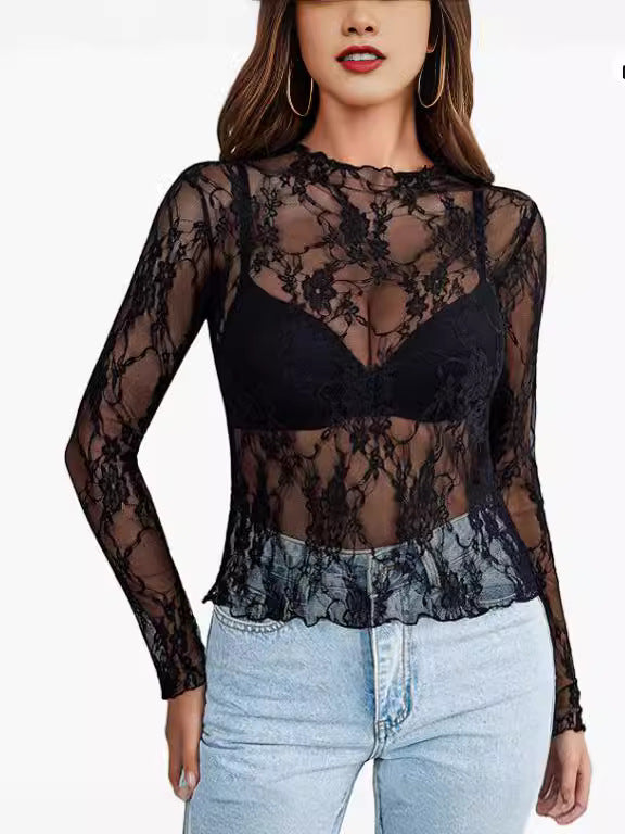 Long Sleeve Sheer and Lacy Top