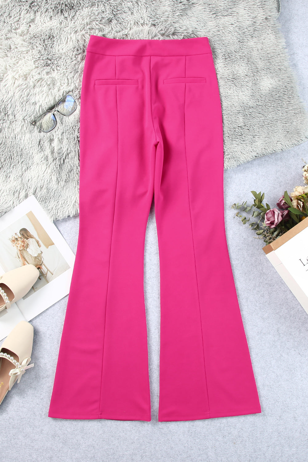 Black Split Hem High Waist Slim Fit Pants