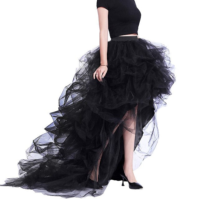 Retro Vintage Punk Gothic High-Low Tulle Skirt: Perfect for Halloween, Parties, and Weddings!