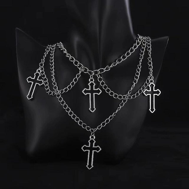 Gothic Criss-Cross Multi-Element Choker Necklace: Channeling Punk & Gothic Style