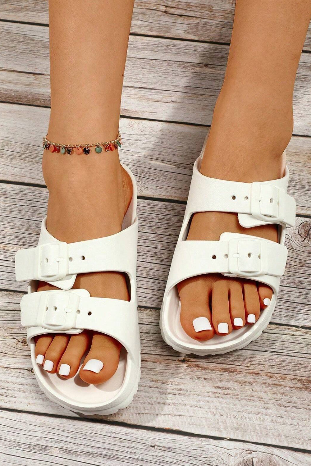 White Solid Color Buckle Straps Beach Sandals