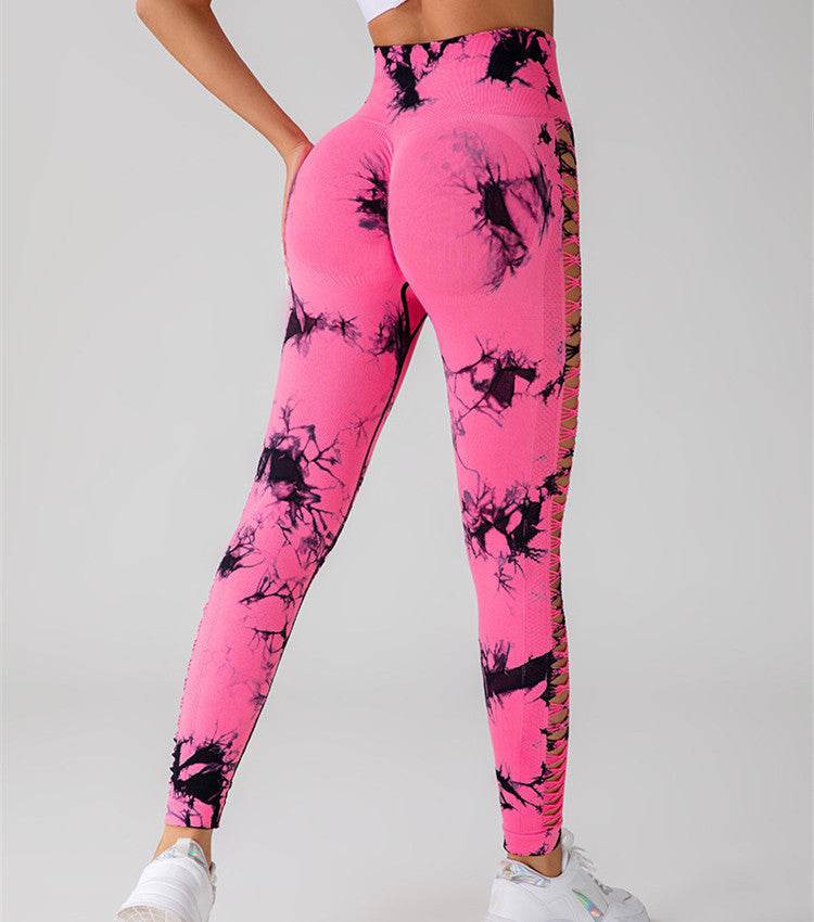 Tie Dye Printed Yoga Pants High Waist Butt Lift Seamless Sports Gym Fitness Leggings Slim Pants For Women Tight Trousers