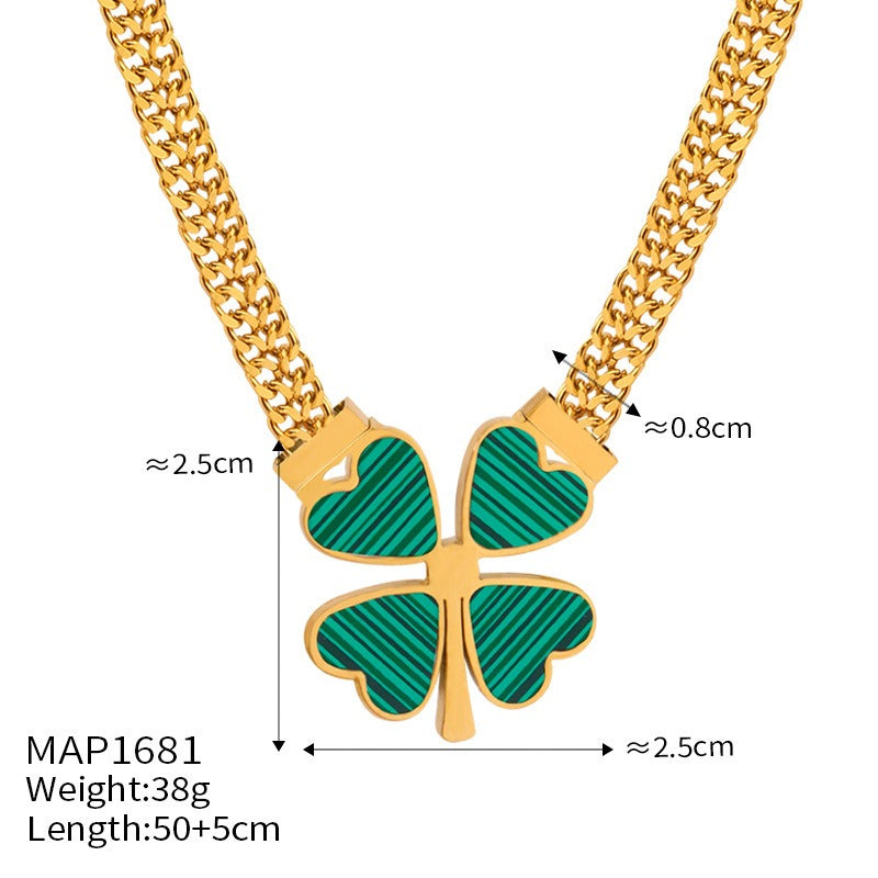 18K gold exquisite and fashionable four-leaf clover flower inlaid with gemstone design pastoral style necklace bracelet earrings set