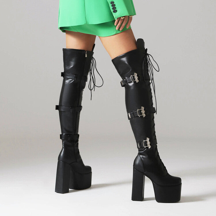 Night Club Lace-up Metal Buckle Over The Knee Boots