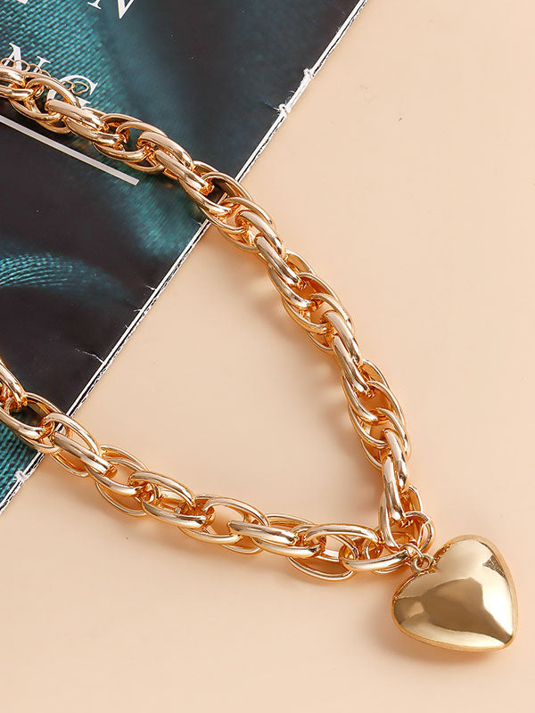 Normcore Chains Heart Shape Solid Color Necklaces Accessories