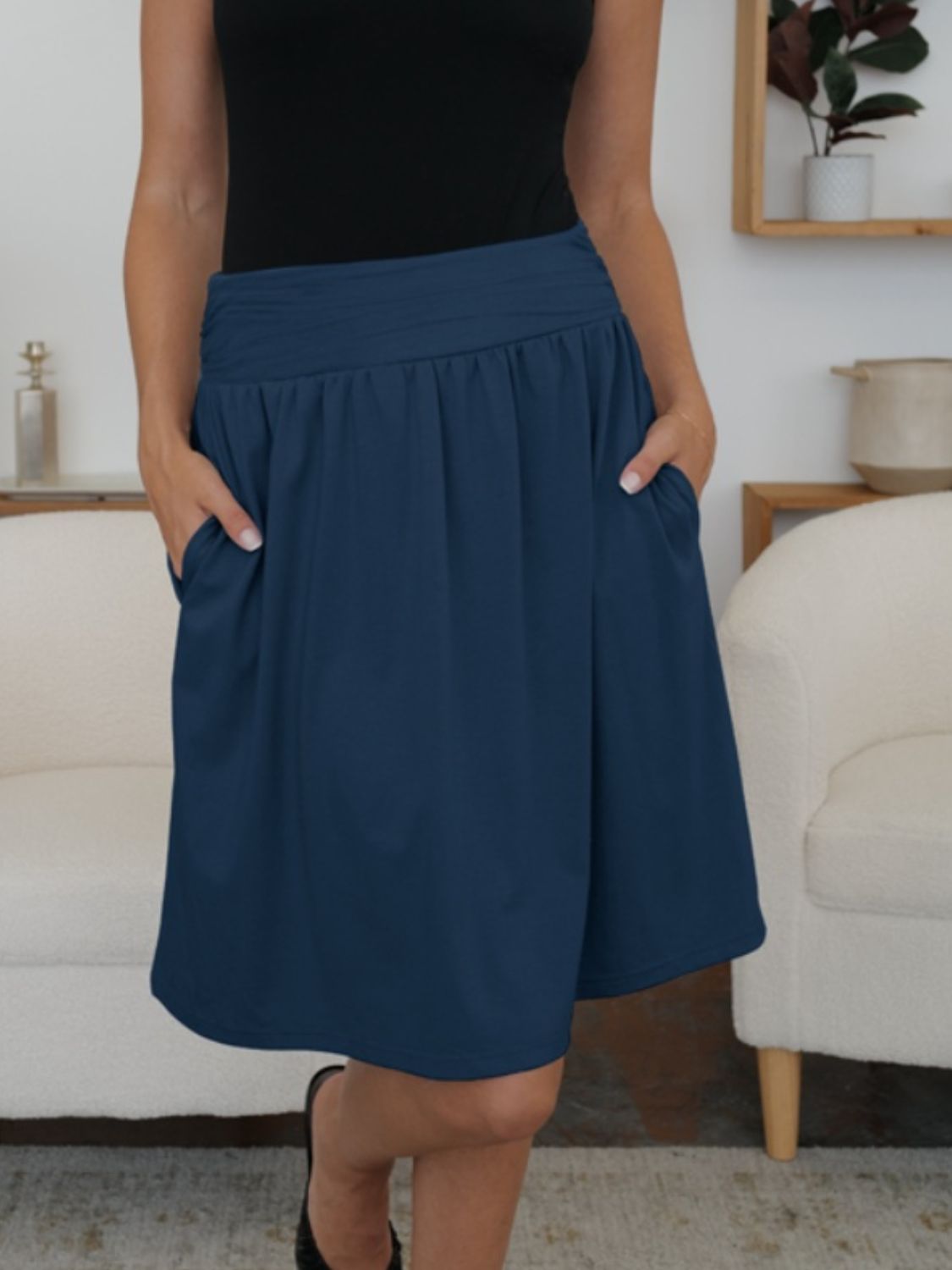 Elastic Waist Skirt with Pockets