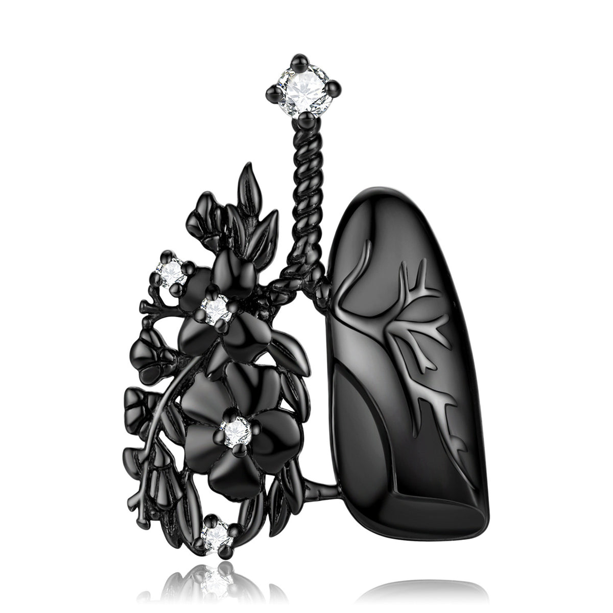 Original Design Lung And Flower Pendant Small Dark Sterling Silver Necklace