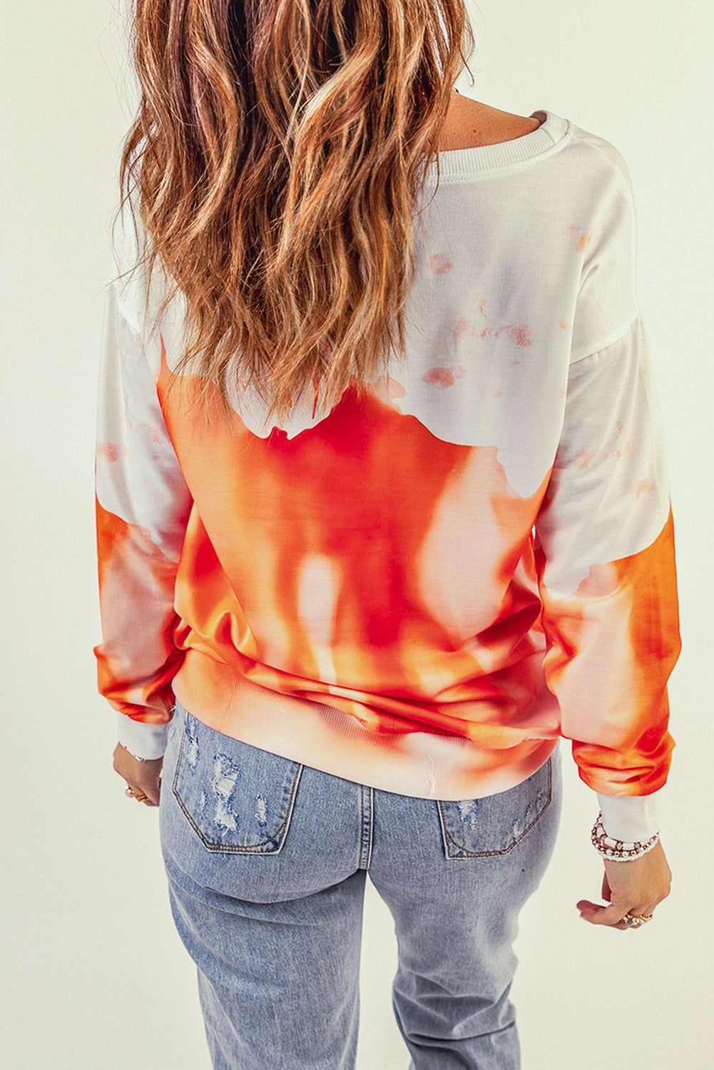 Orange and White Pullover Tie Dye Sweatshirt for Women