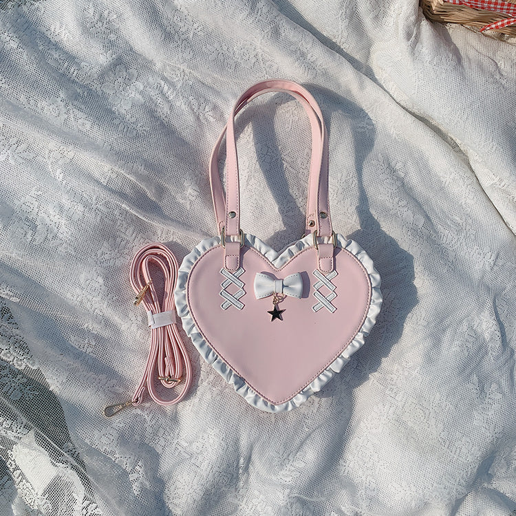 Cross Knot Lace Cute Heart Shape Crossbody Portable Shoulder Bag