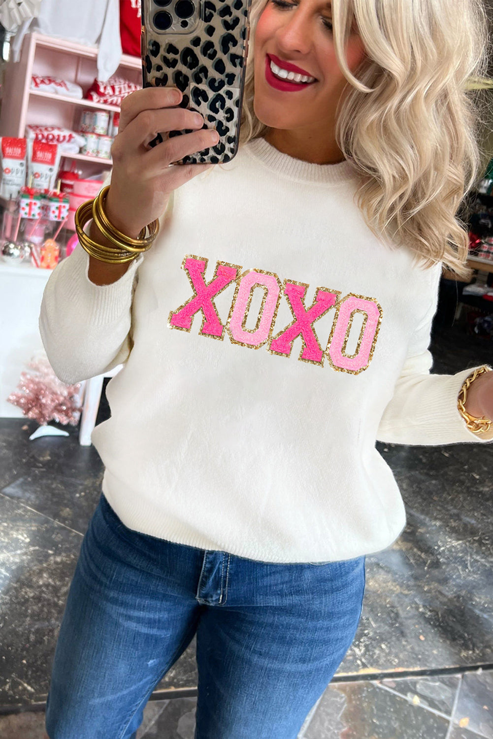 Black Howdy Heart Graphic Round Neck Casual Sweater