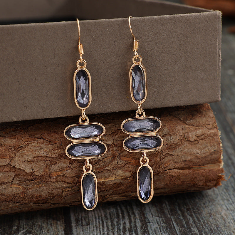 Long Drop Alloy Earrings with Light Purple Stone – Fashionable Statement Jewelry