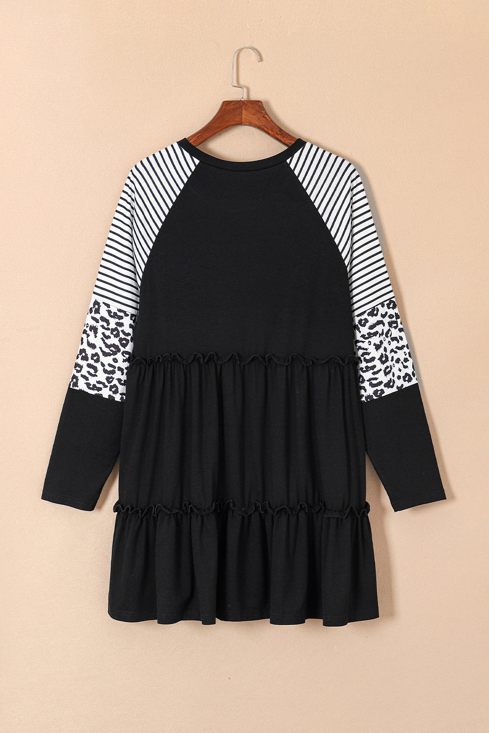 Multicolor Striped Leopard Raglan Sleeve Textured Dress