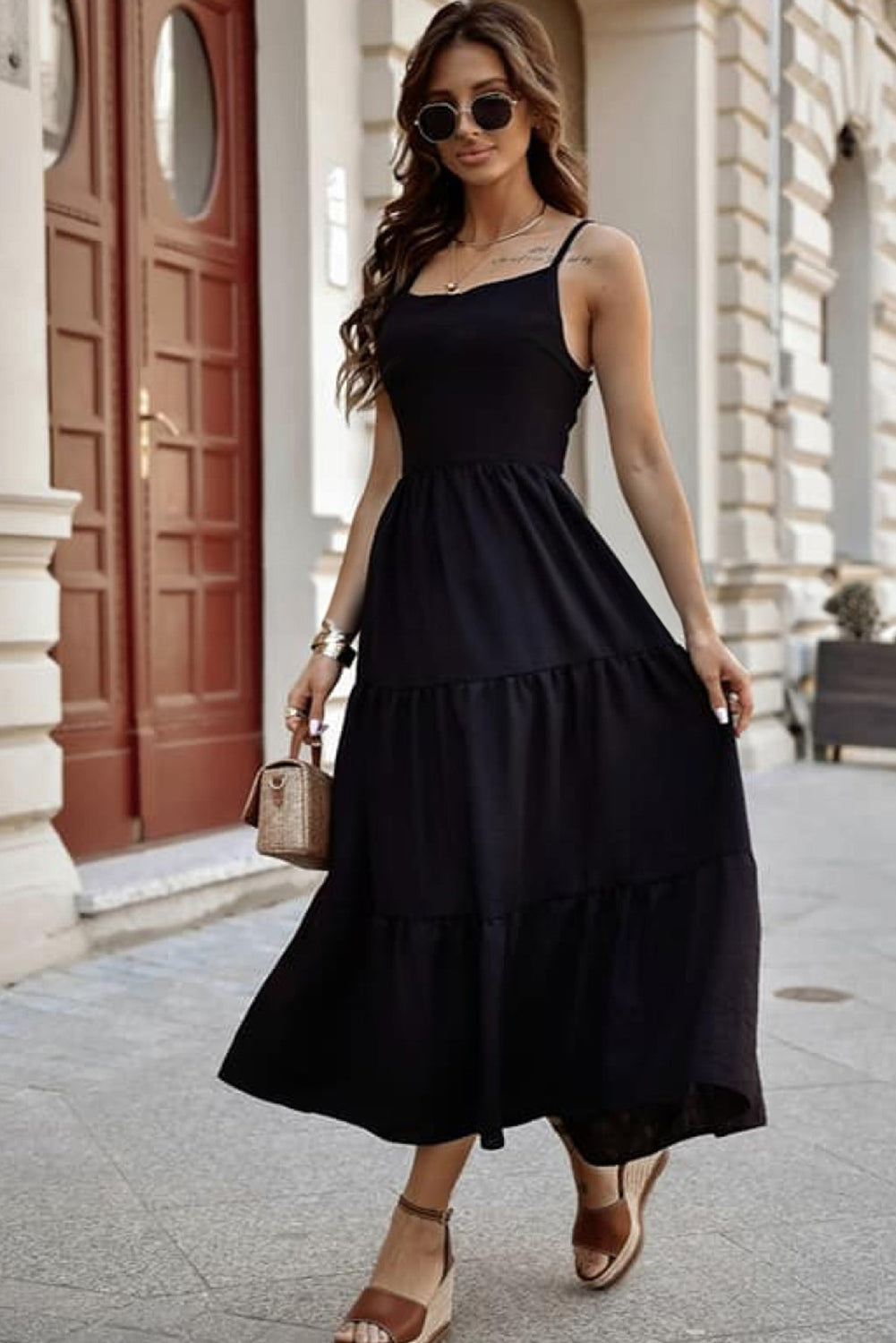 Black Crossover Backless Tiered Maxi Dress - Elegant and Stylish Bodice Dress