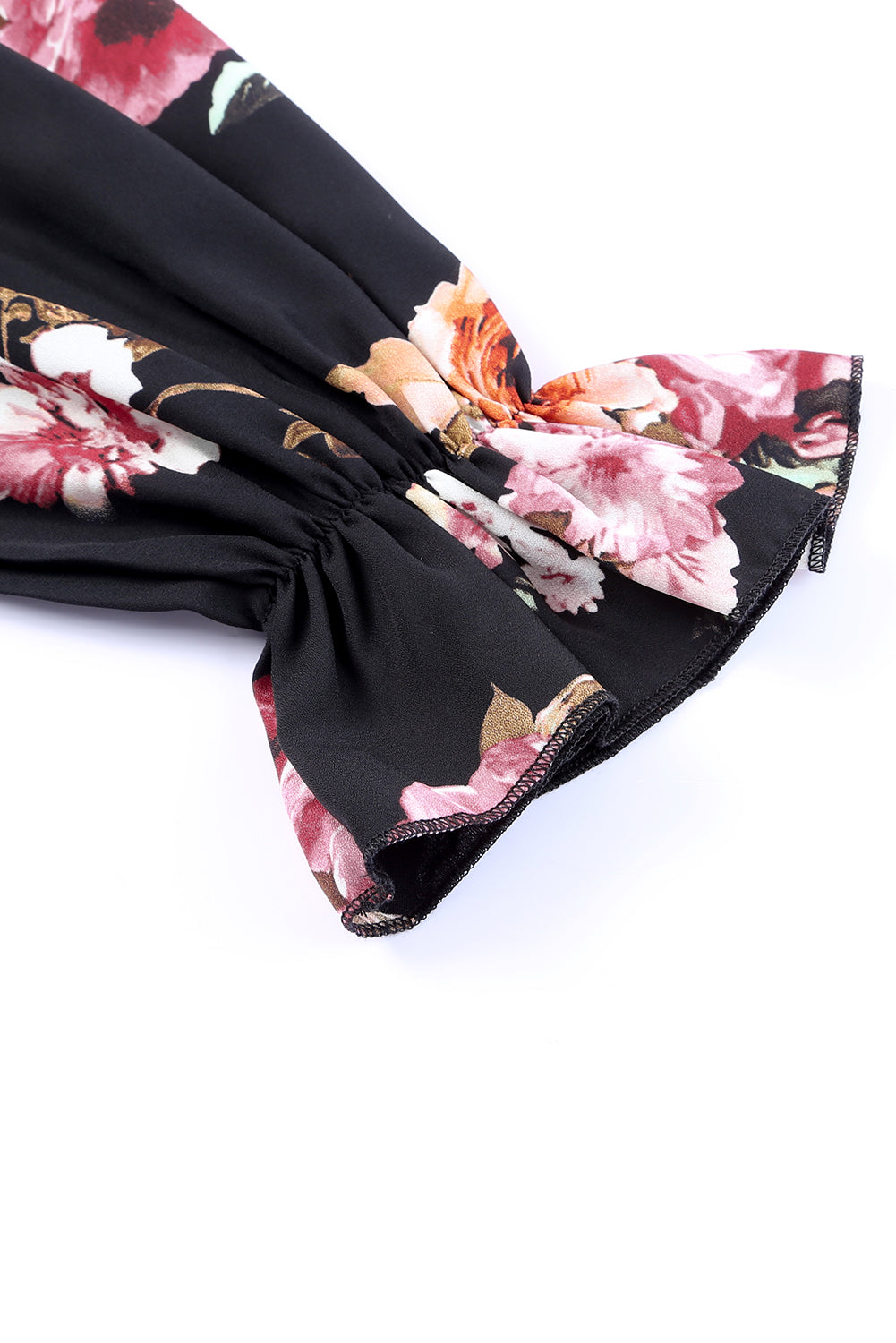 Black Floral Print Lace Patchwork Loose Off Shoulder Blouse