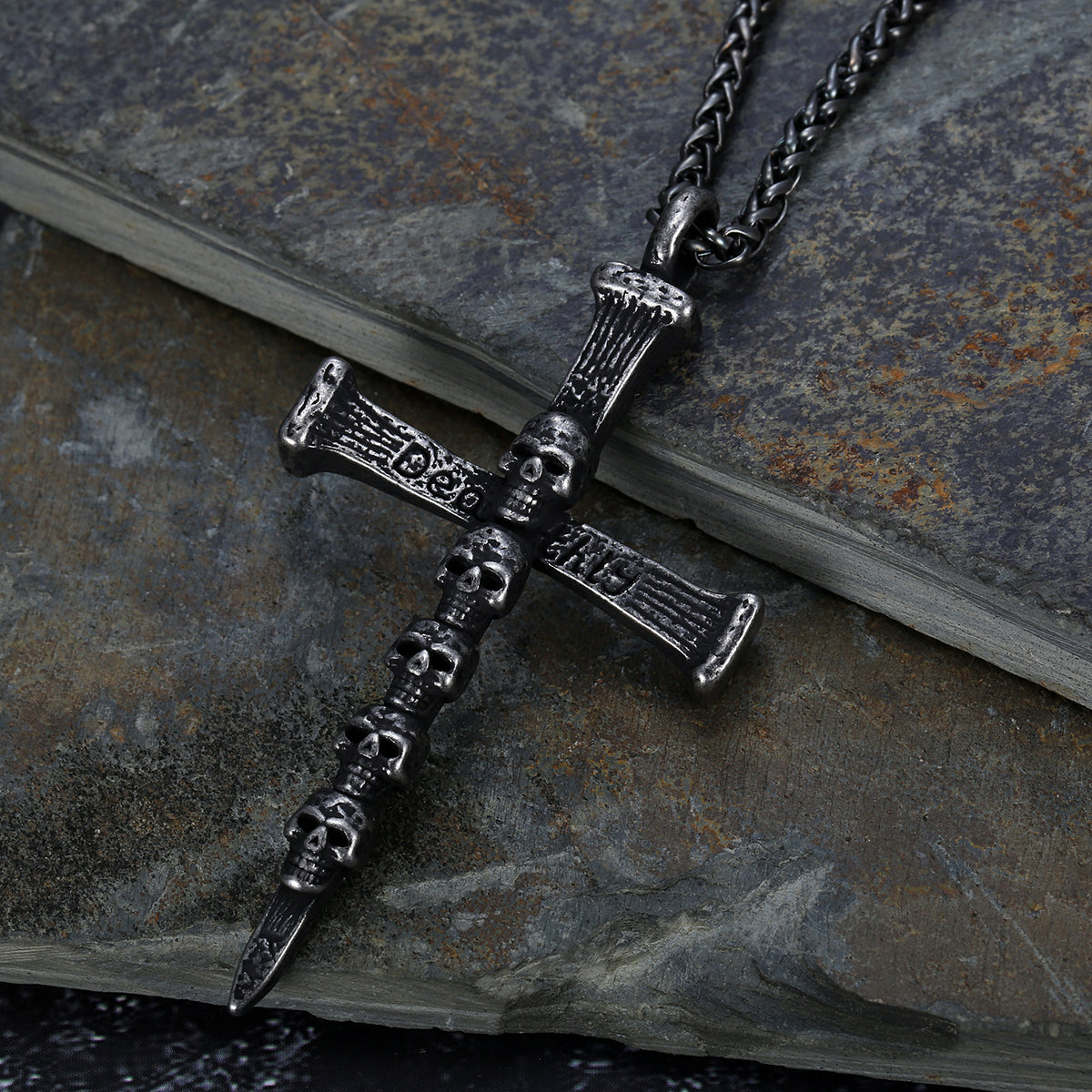 Gothic Skull Cross Stainless Steel Pendant Necklace