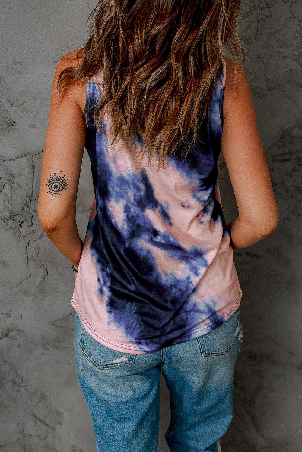 Tie-Dye Cross Neck Color Block Casual Tank Top