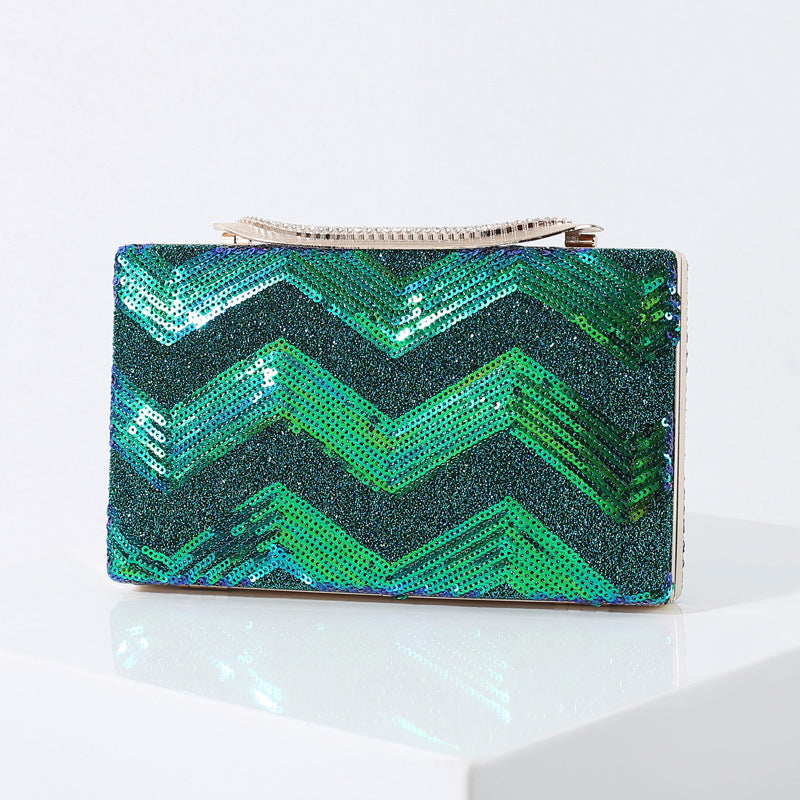 Women's Fashion Sequin Water Ripple Chevron Sequins Dinner Clutch Handbag