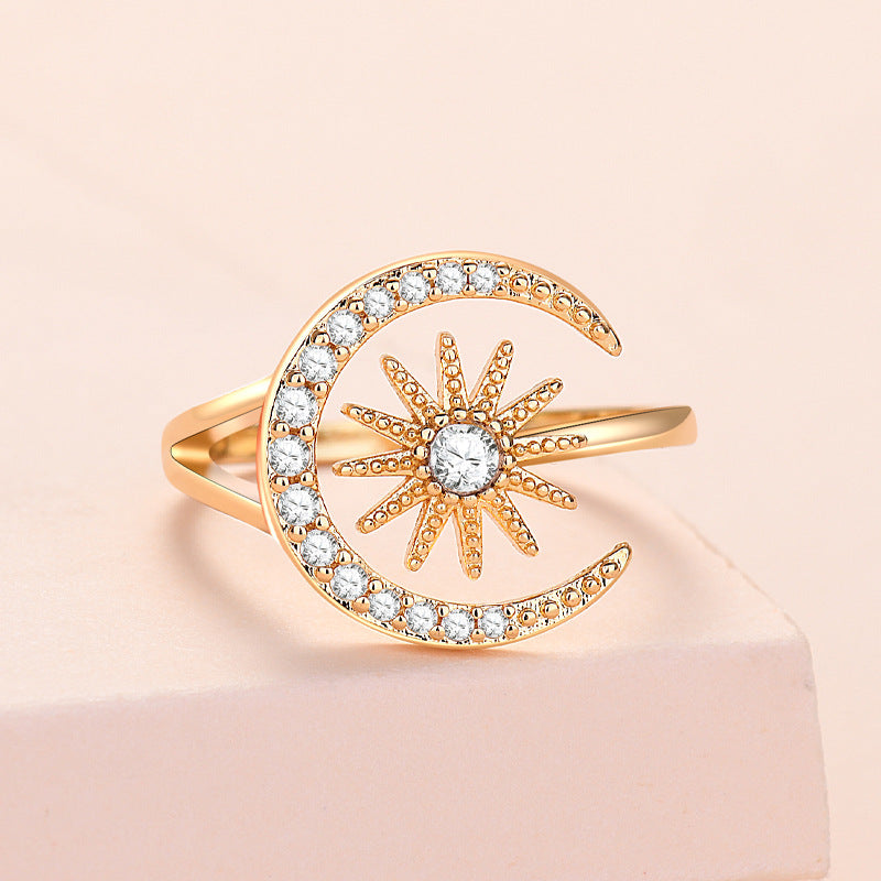 Sun Moon Ring Adjustable Ring With Micro-set Zircon Opening