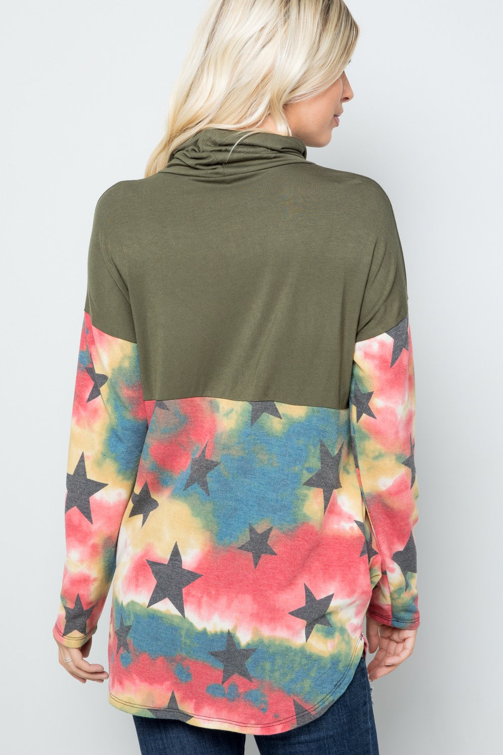 Celeste Full Size Tie-Dye Star Print Long Sleeve Blouse