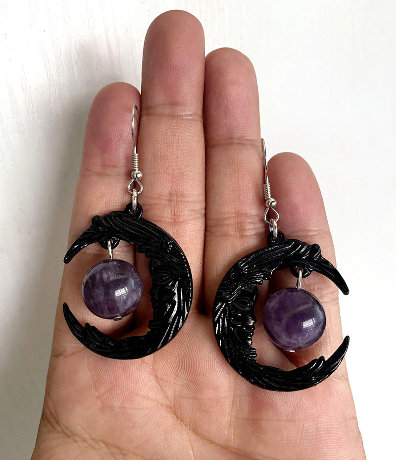 Man In The Moon Gothic Crescent Moon Drop Statement Earrings And Necklace Sold Separately