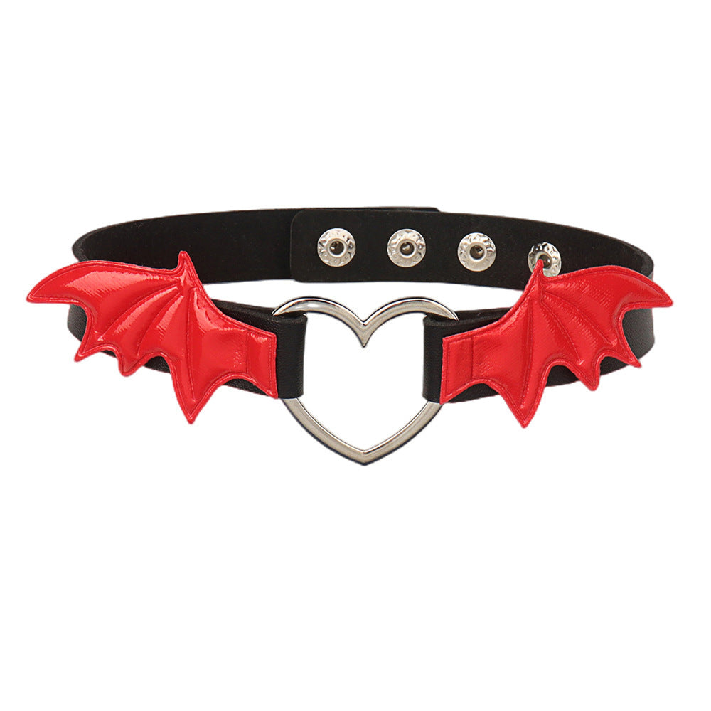 Dark Love Metal Heart Bat Wing Leather Collar Goth Choker Necklace