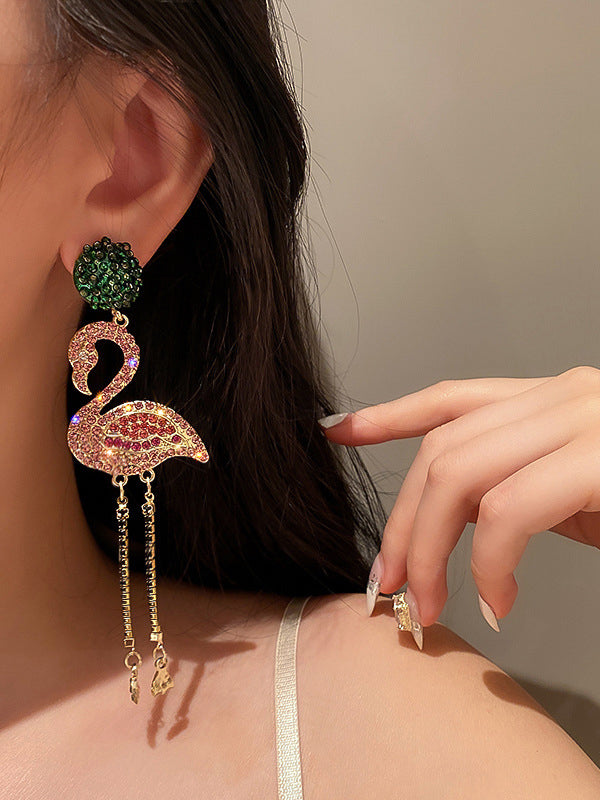 Glamorous Statement Flamingo Shaped Drop Earrings