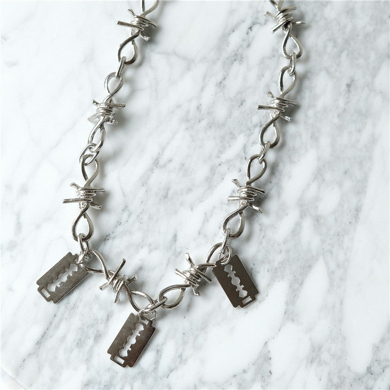 Wires and Blades Punk Wrapped Necklace