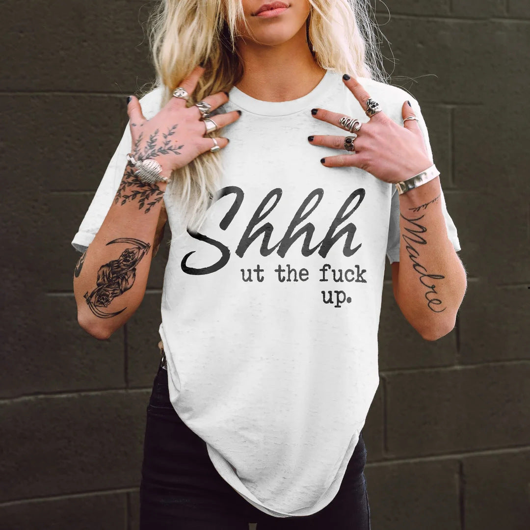 Shhhh…Round Neck Graphic Print Tee Shirt