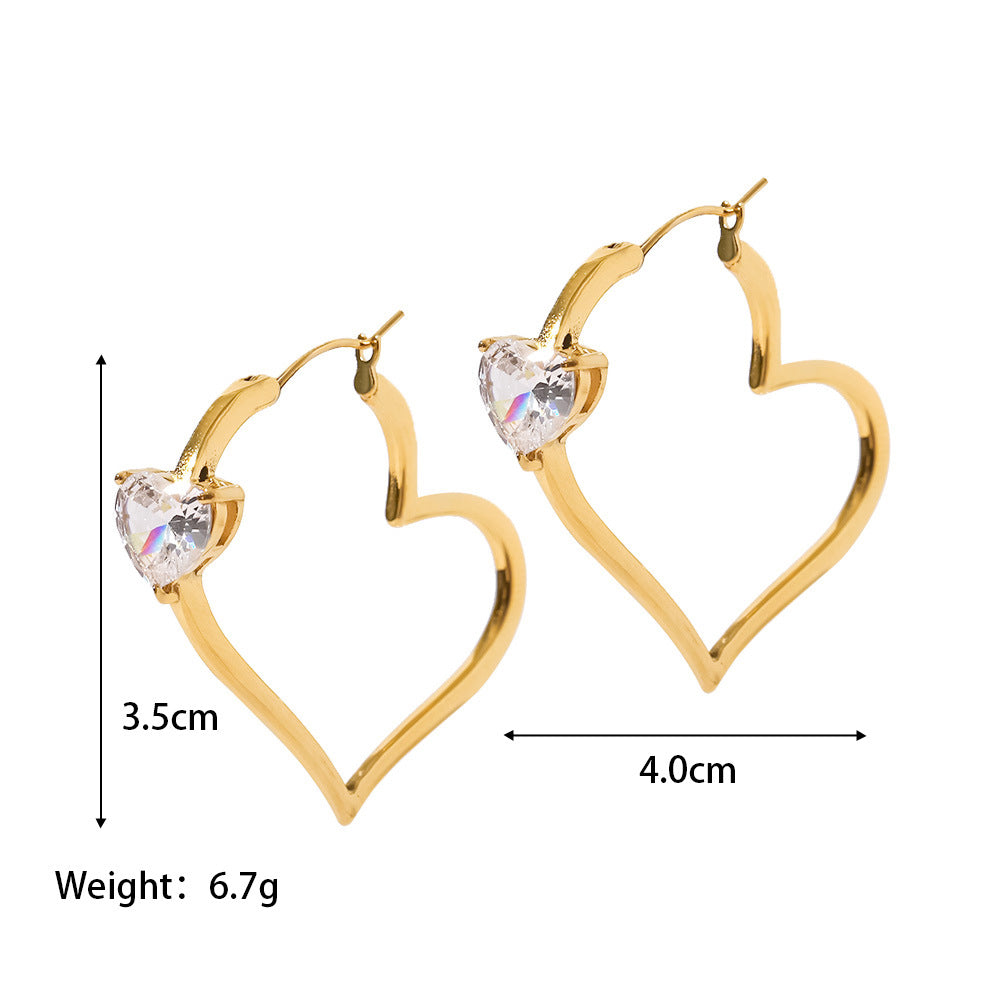 18K Gold Plated Inlaid Heart Zirconia Heart Earrings