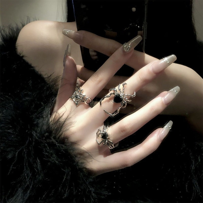 Dark Gem Walking Spider Web Rings