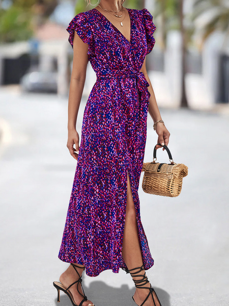 V-neck Split Print Dress Hot Selling HWWK2XX6FN