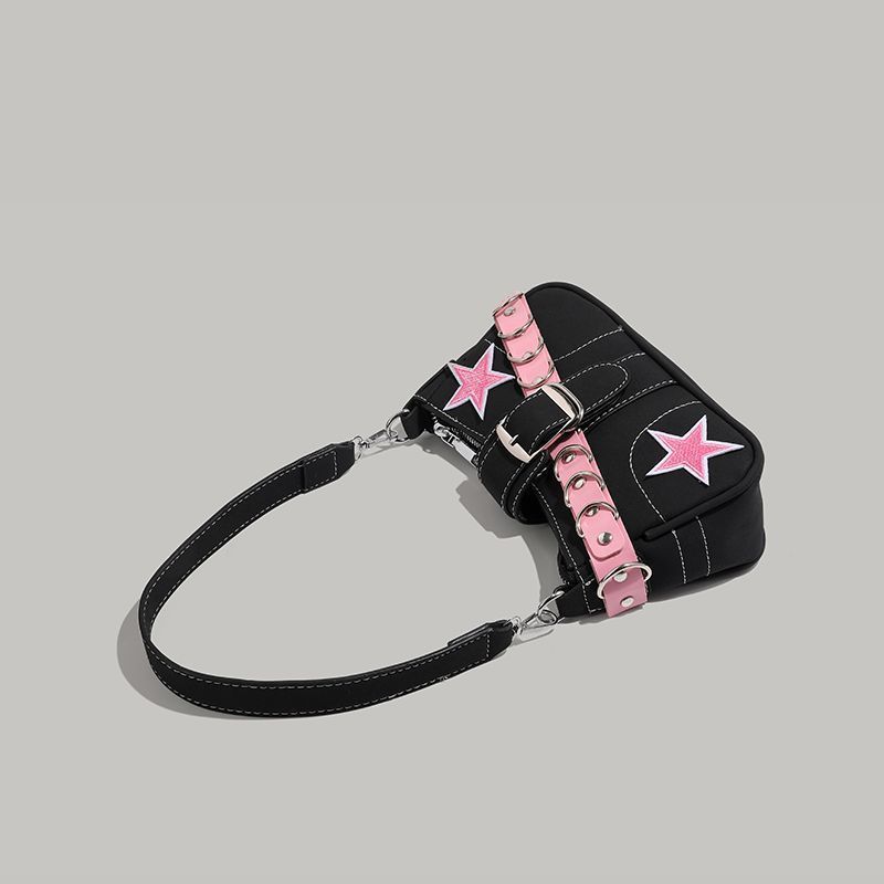 Pink And Metal Embellishment Shoulder Fashion Baguette Bag