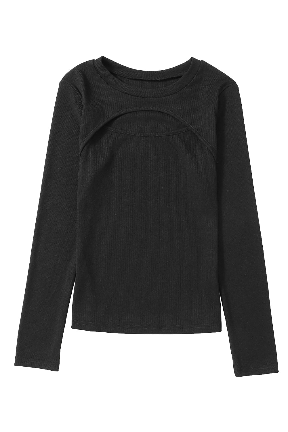 Black Ribbed Peekaboo Cutout Long Sleeve Top