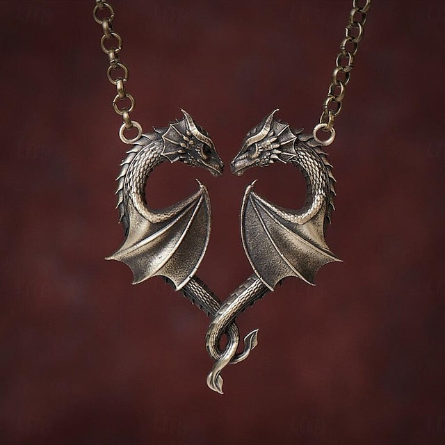 Nordic Dragon Heart Necklace: Retro Gothic Medieval Style for Cosplay and Parties