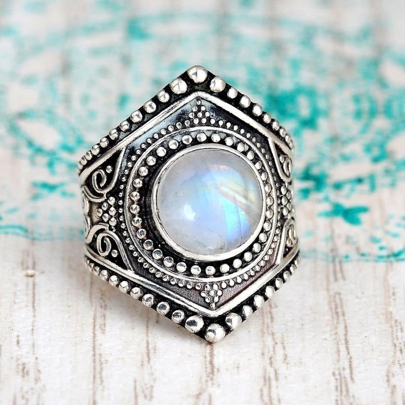 Vintage Style Moonstone Geometric Ring