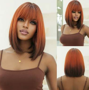 Red Bangs Short Straight Hair High Temperature Chemical Fiber Wig For Women