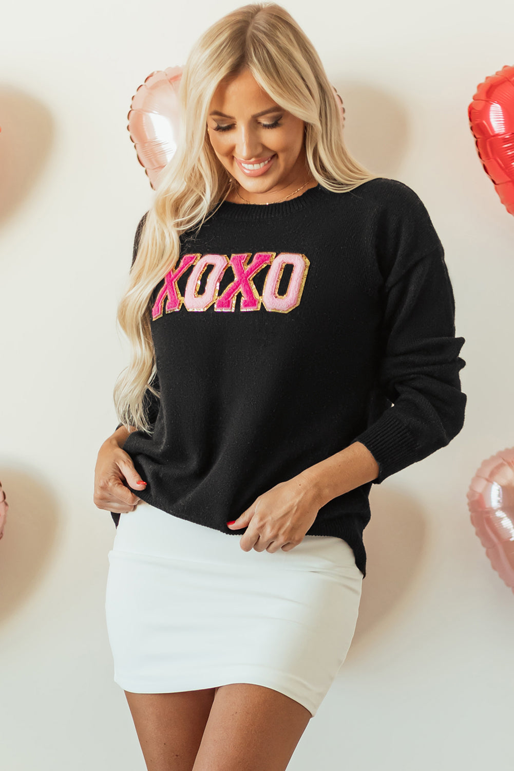 Black Howdy Heart Graphic Round Neck Casual Sweater