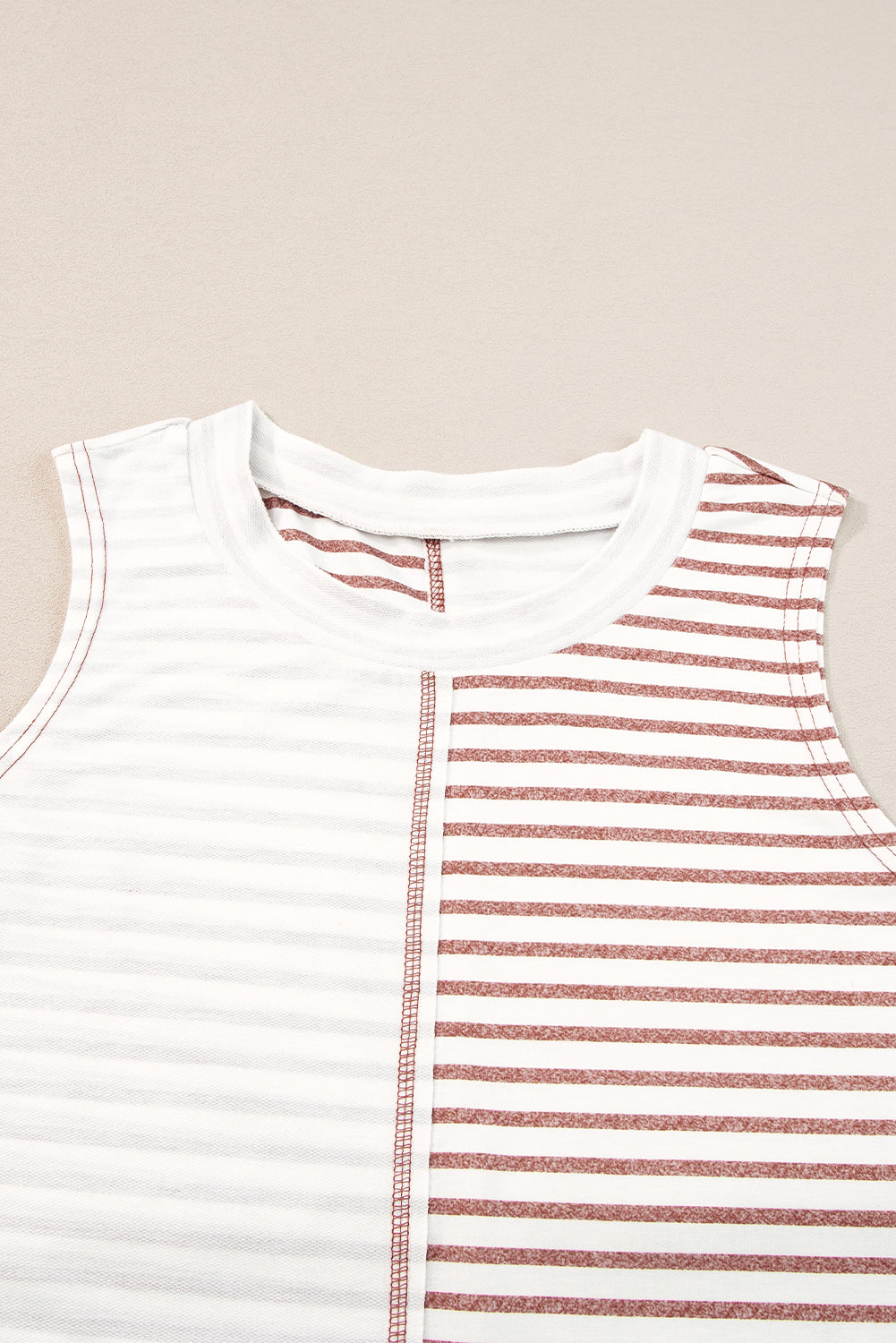 Brown Stripe Colorblock Loose Tank Top