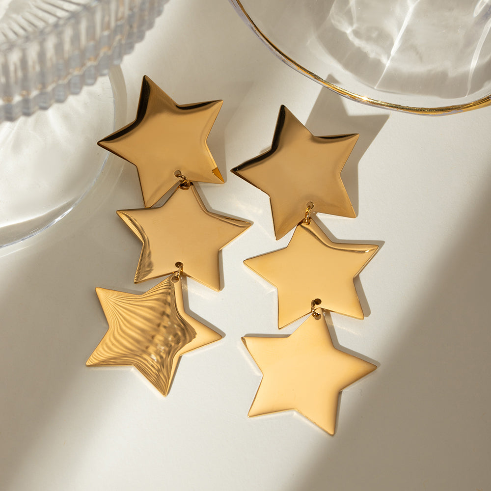 18K Gold-Plated Stainless Steel Star Earrings