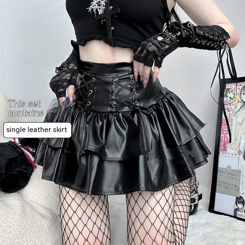 Lacquer PU Leather Short Skirt Full Outfit Set