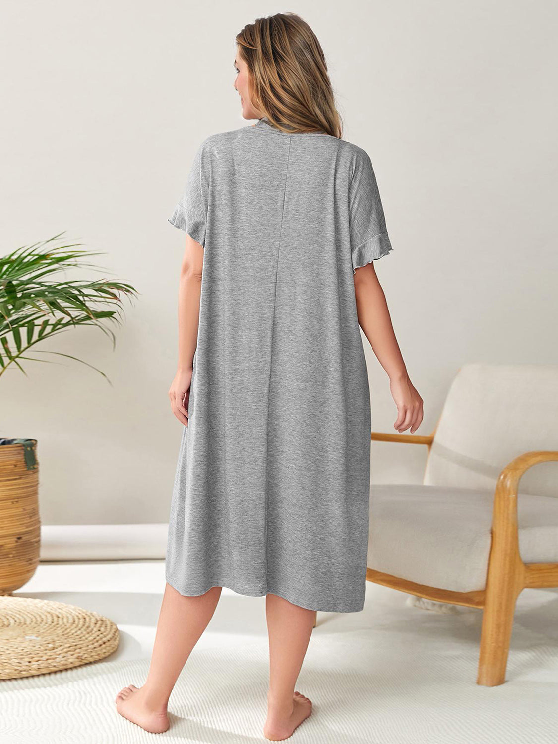 Plus Size Round Neck Short Sleeve Loungewear Gown