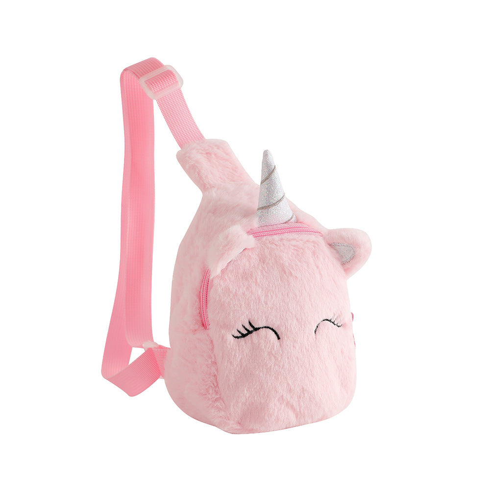 Cartoon Plush Squinting Unicorn Novelty Crossbody Shoulder Bags