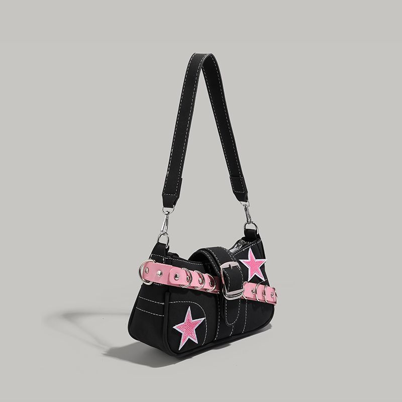 Pink And Metal Embellishment Shoulder Fashion Baguette Bag