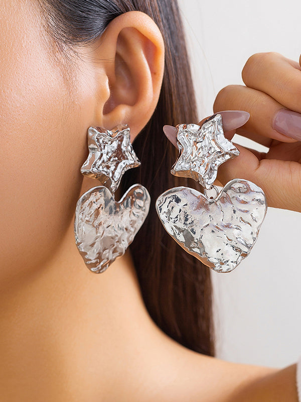 Normcore Heart Shape Solid Color Star Shape Earrings Accessories