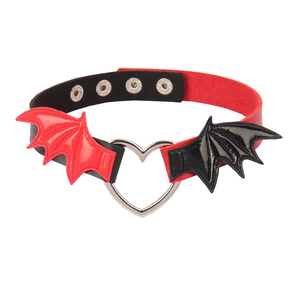 Dark Love Metal Heart Bat Wing Leather Collar Goth Choker Necklace