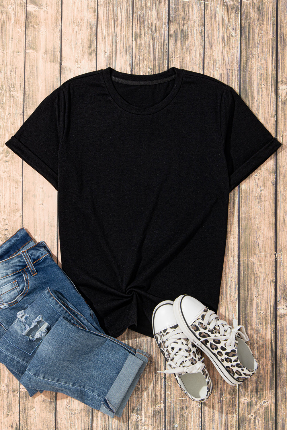 Rose Red Casual Plain Crew Neck Tee