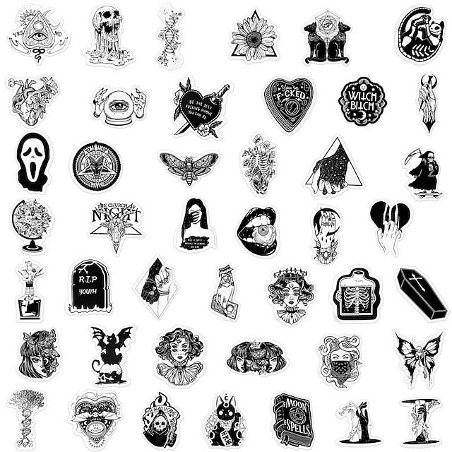 Darkly Chic: 100 Waterproof Gothic Horror Stickers for Adults - Perfect for Water Bottles, Laptops, and More!